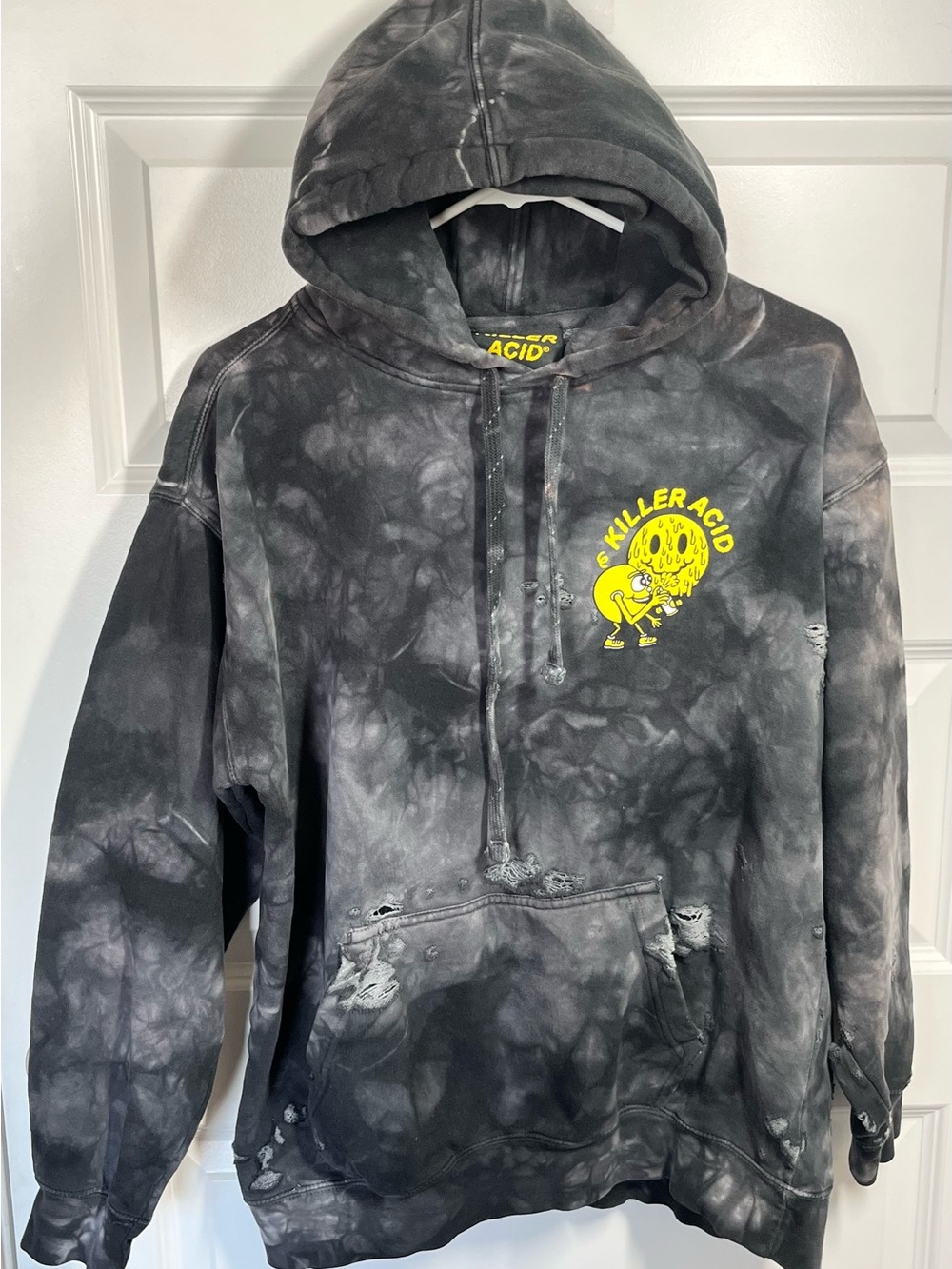 Killer Acid Miles of Smiles Tie Dye Distressed Hoodie Medium Oversized Graphic
